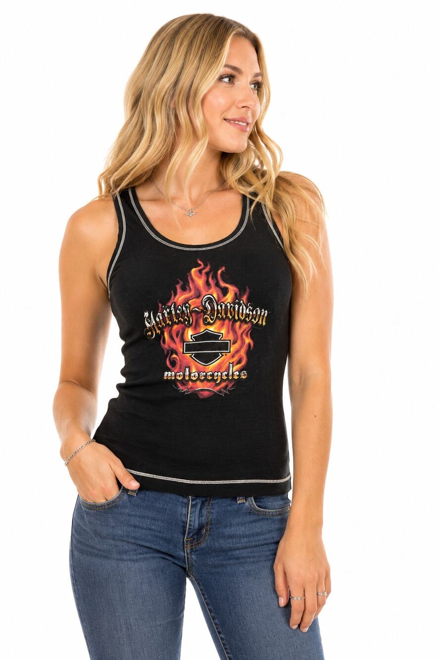 Harley-Davidson Bahamas Black Flame Tank Top Women's Stretch Sleeveless M
